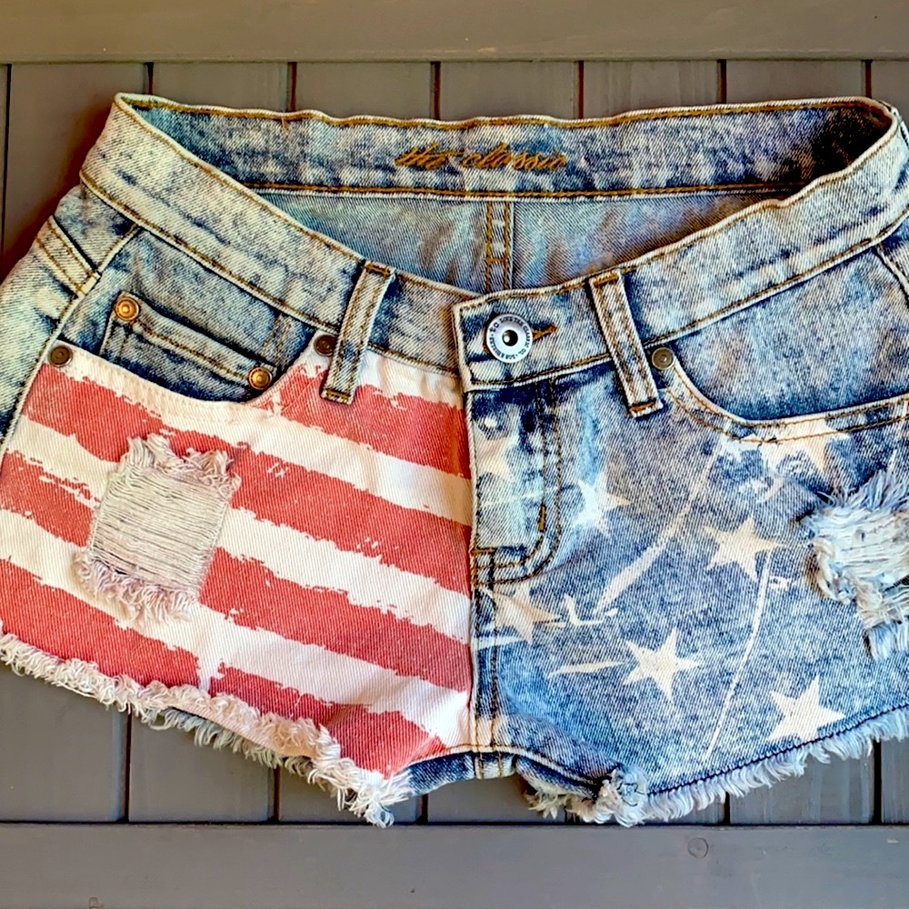American Flag Acid Wash Jean Short Shorts